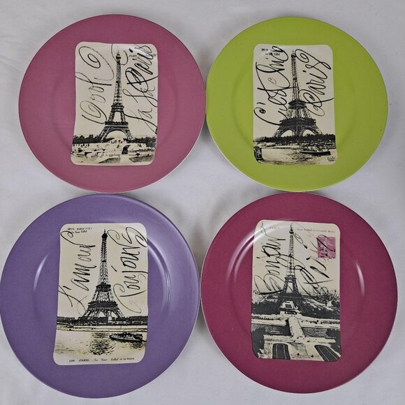 Rosanna Other - Rosanna Set of 4 Eiffel Tower Salad Plates Paris France Colorful Graphic